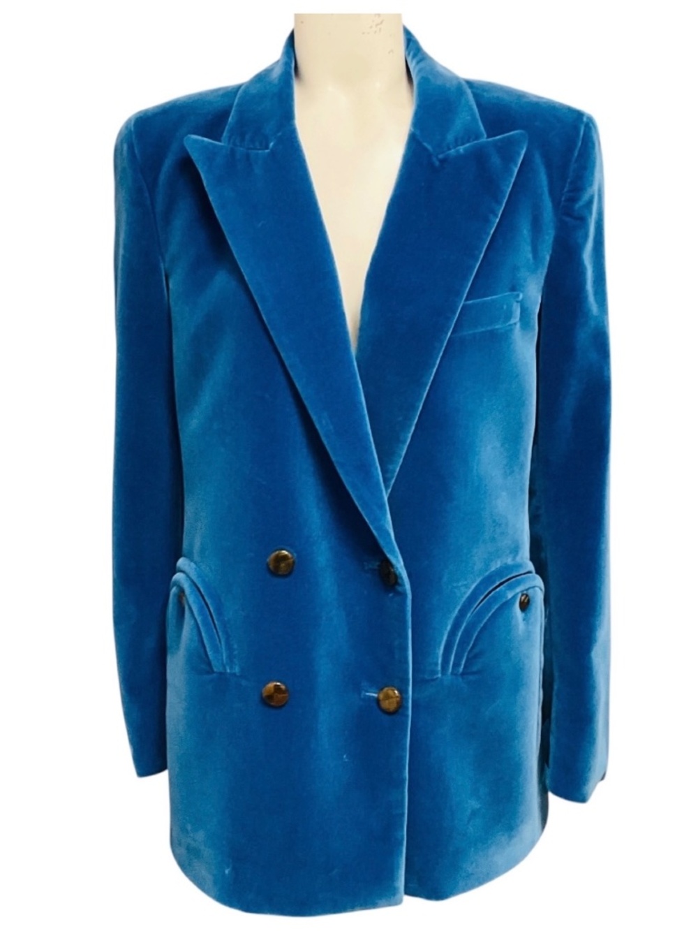 BLAZE MILANO BLUE DOUBLE BREASTED VELVET EVERYNIGHT BLAZER